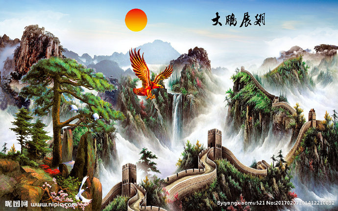 G中式山水瀑布大