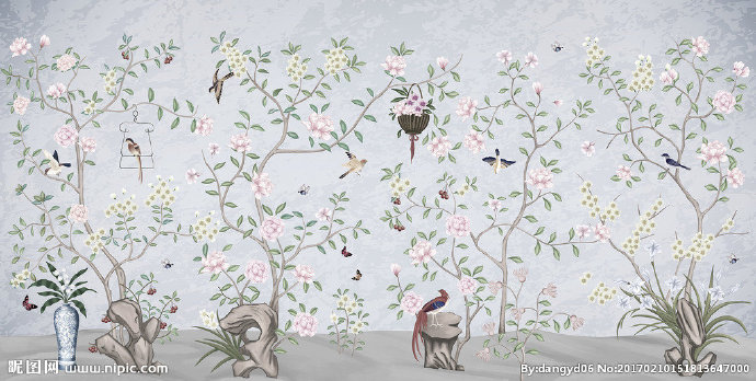 G树枝花卉壁纸背