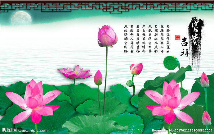 G水墨荷花富贵背