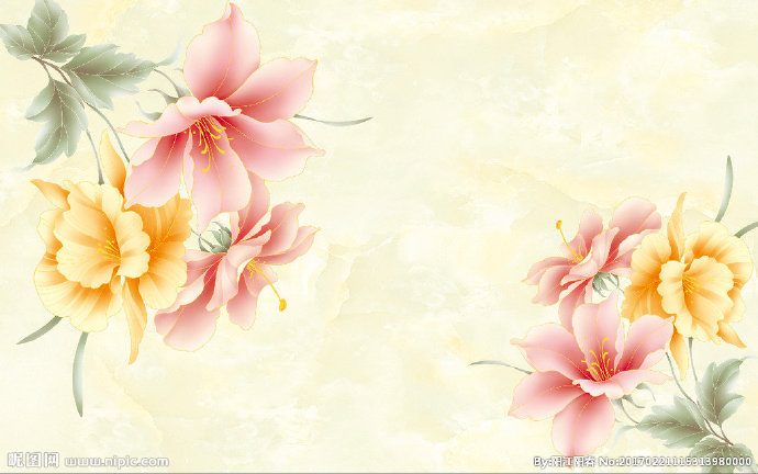 G手绘百合牡丹花