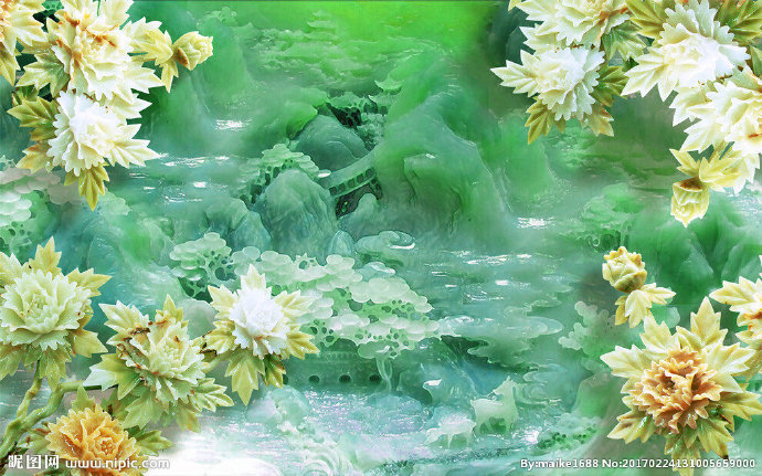 G玉雕山水牡丹花