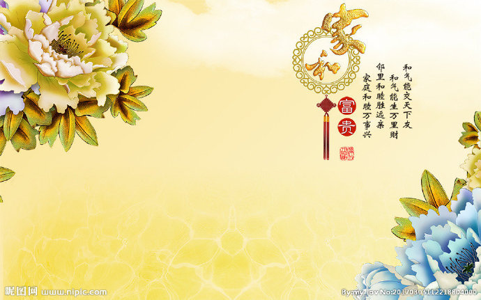 G彩雕牡丹背景墙