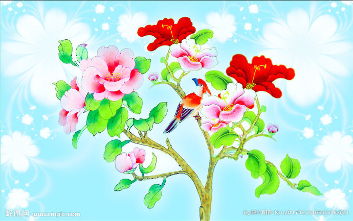 G手绘花鸟背景墙