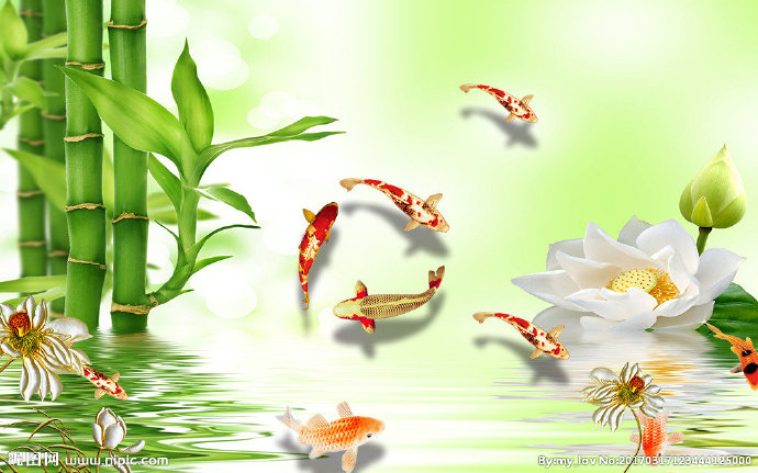 G3D荷花九鱼图