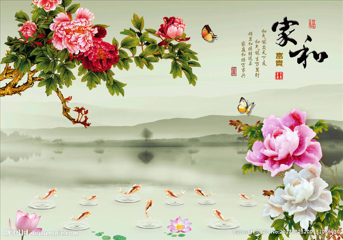 G家和牡丹背景墙