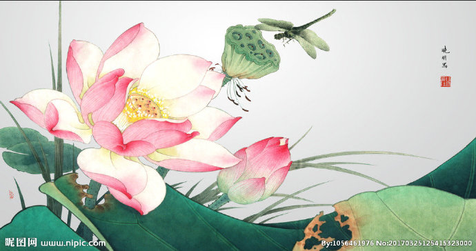 G莲花画背景墙荷