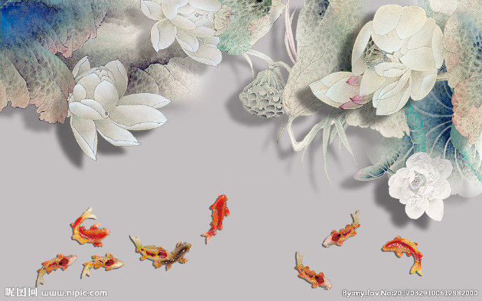 G3D荷花九鱼图