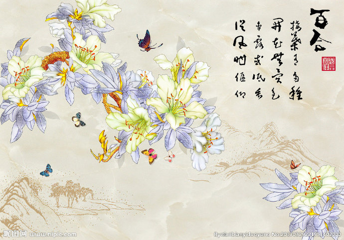 G百合花彩雕蝴蝶