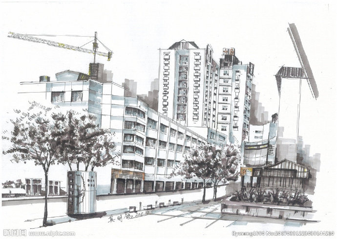 G街景素描背景墙