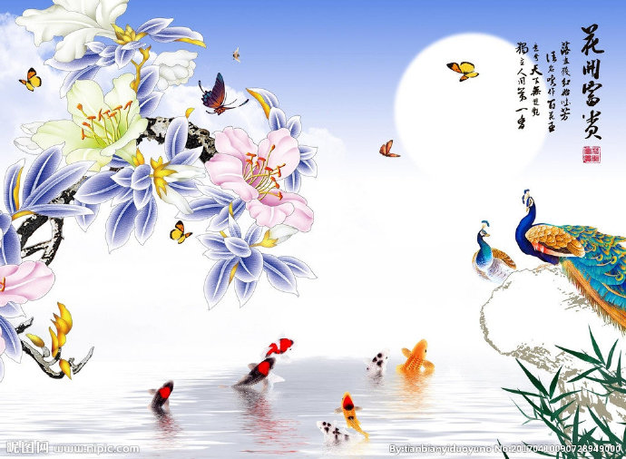 G花开富贵彩雕花