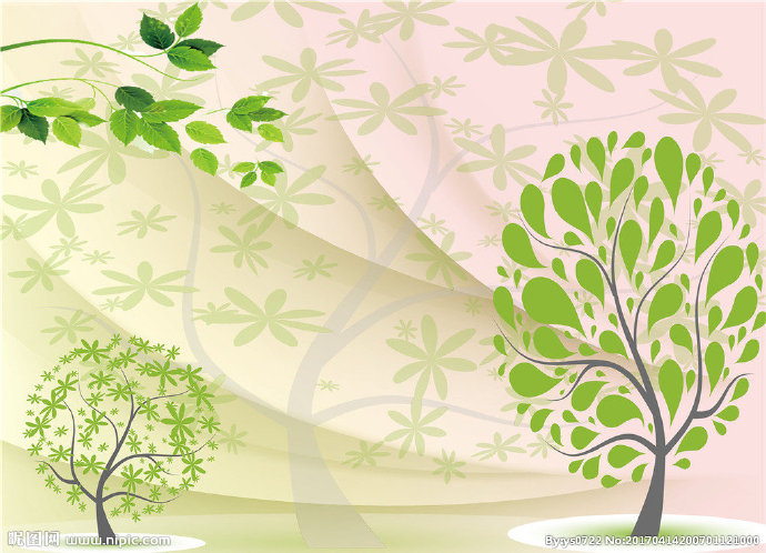 G绿叶小树背景墙