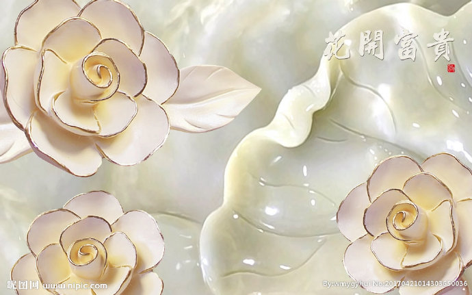 G玉雕牡丹电视背