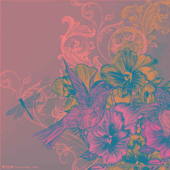 G复古花鸟背景艺
