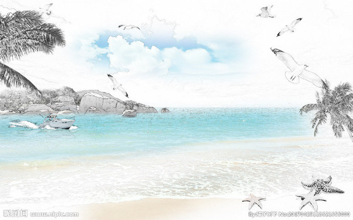 G椰树海岛背景墙