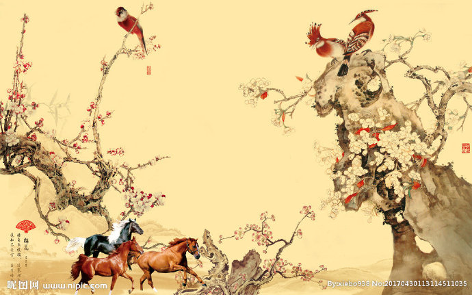 G花鸟中式骏马图