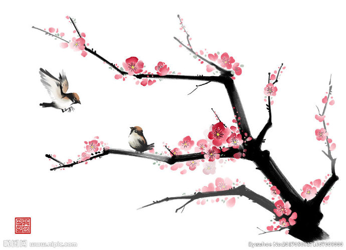G中式山水花鸟背