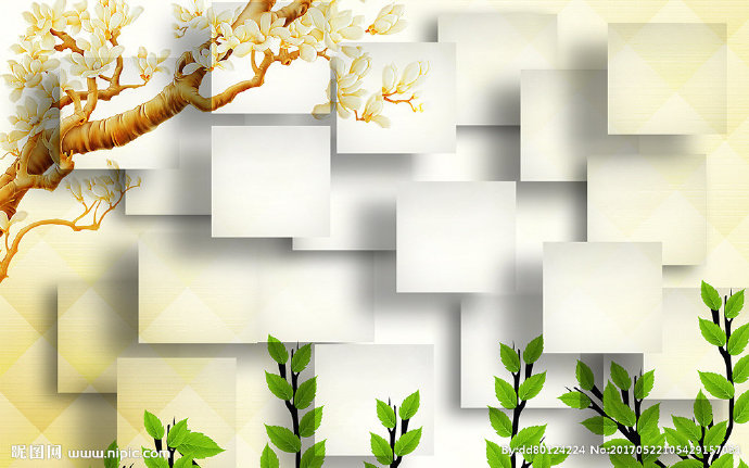 G砖墙花卉树枝电