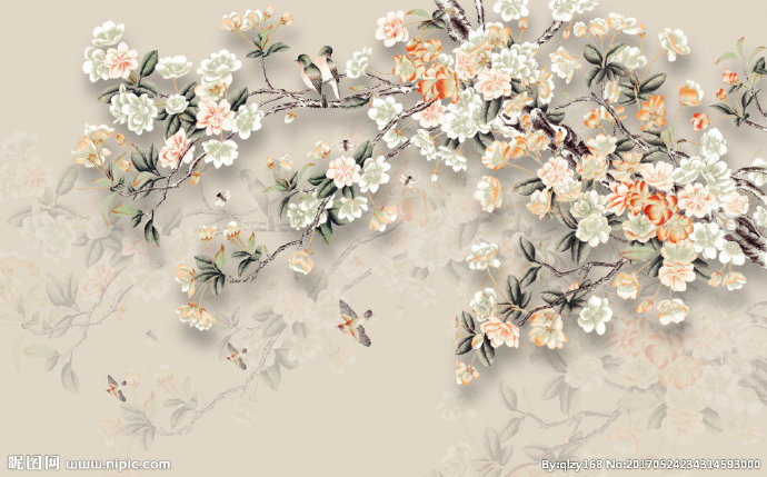 G手绘花鸟图背景