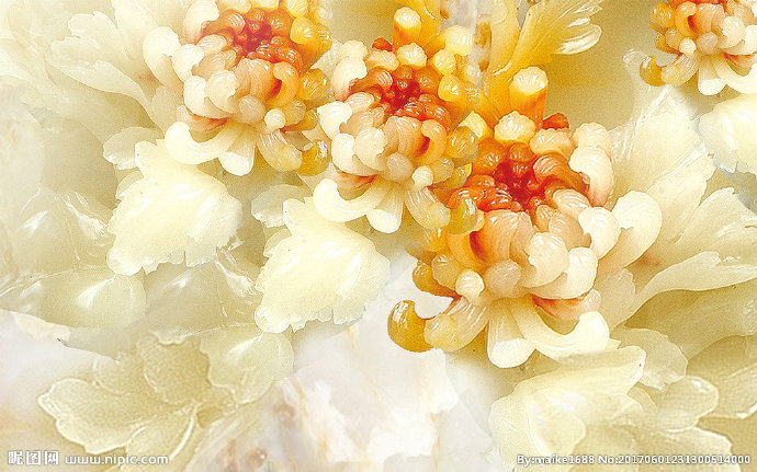 G玉雕菊花立体壁