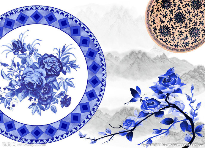 G立体青花瓷背景