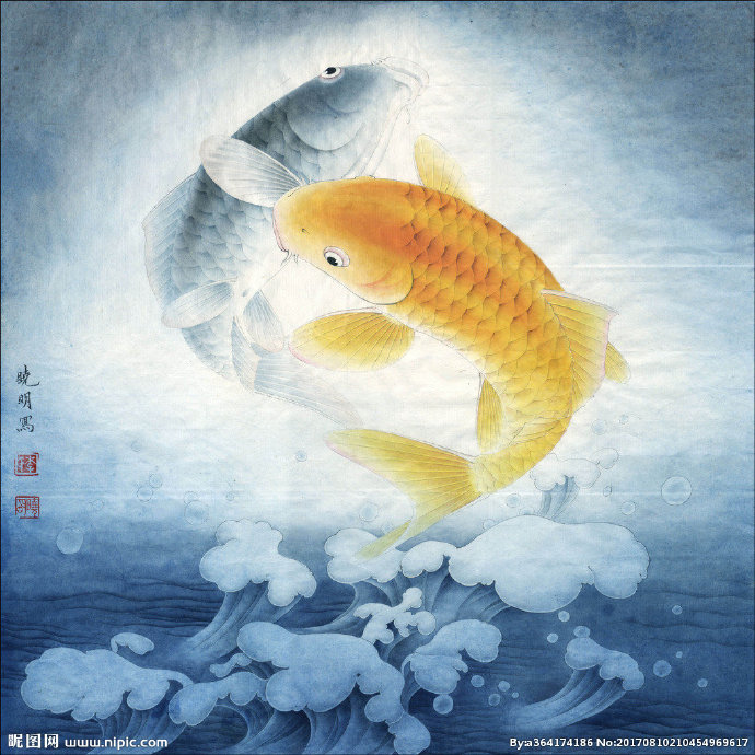 G油画鲤鱼越龙门