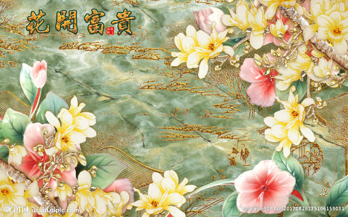 G玉兰花彩雕玉石