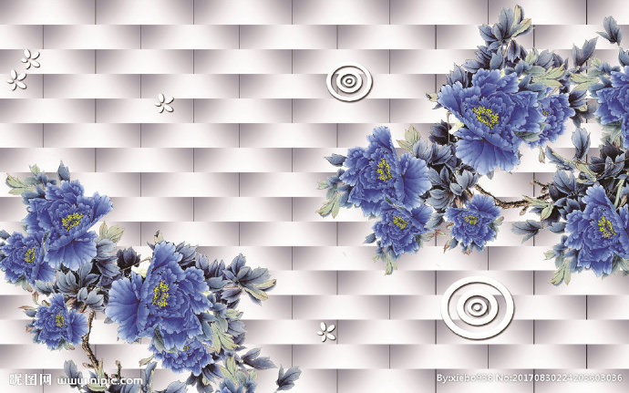 G蓝色牡丹花立体
