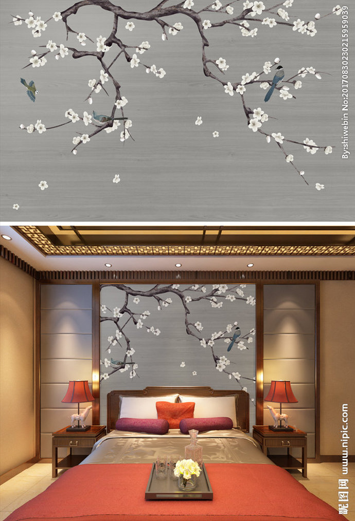 G梅花无缝壁画新