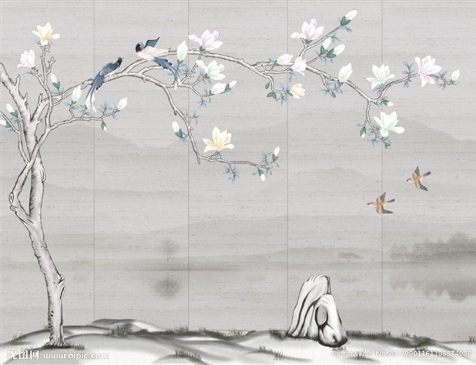 G中式花鸟壁画新