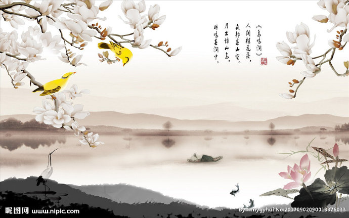 G玉兰花鸟图方格