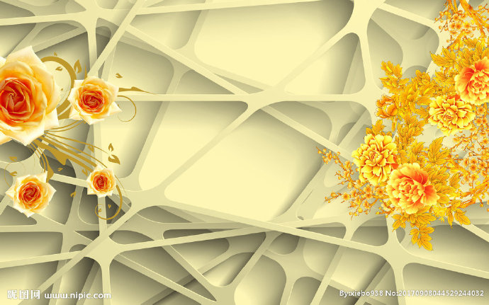G金色花卉立体背