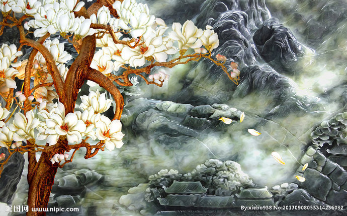 G玉兰树玉石立体