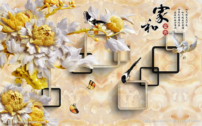 G牡丹浮雕背景墙