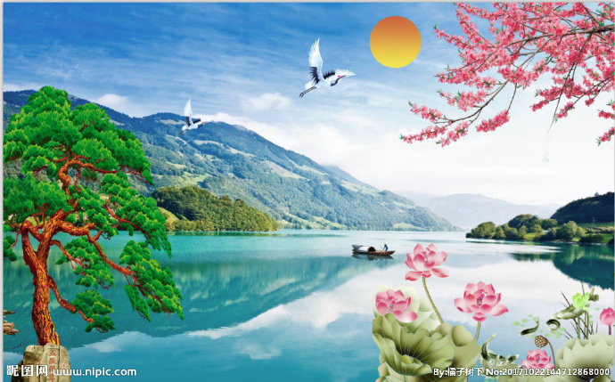 G迎客松山水背景