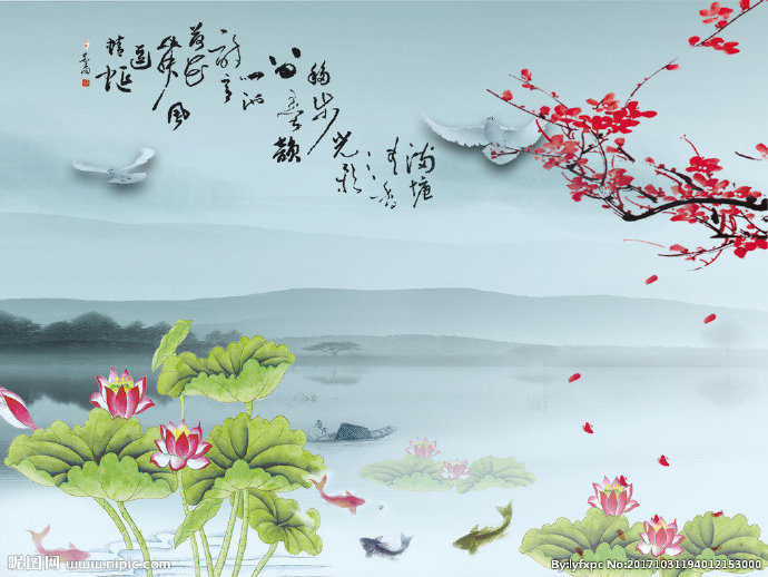G中国风荷花九鱼