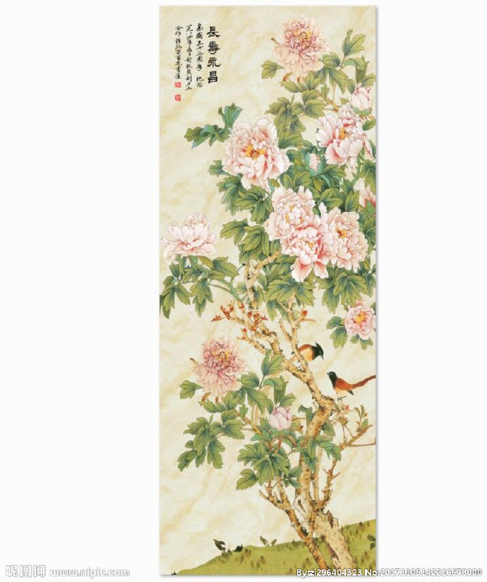 G石纹牡丹背景墙