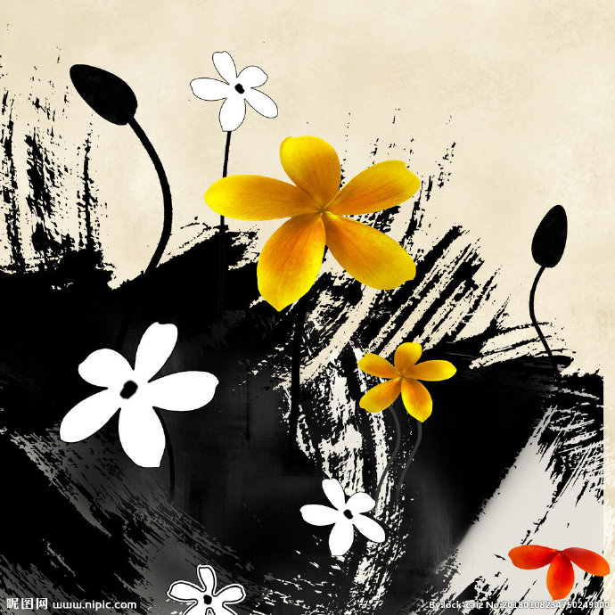 G水墨黄色花卉背