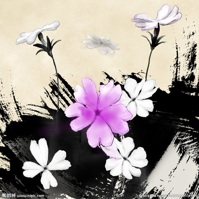 G水墨紫色花卉背