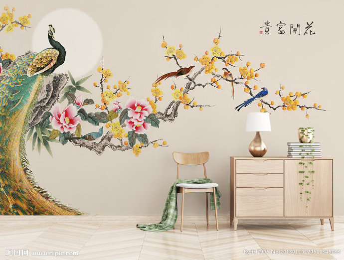 G花开富贵背景墙