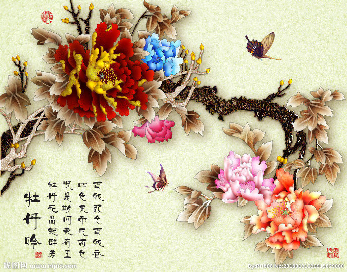 G牡丹吟背景墙背