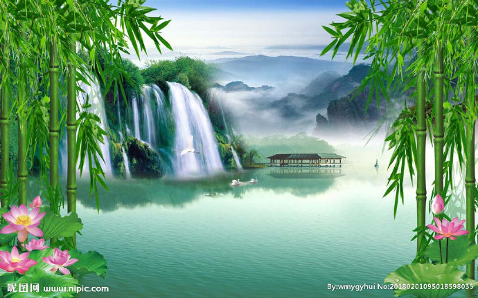 G风景瀑布山水画