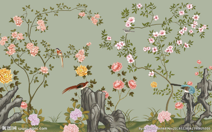 G花鸟图背景墙花