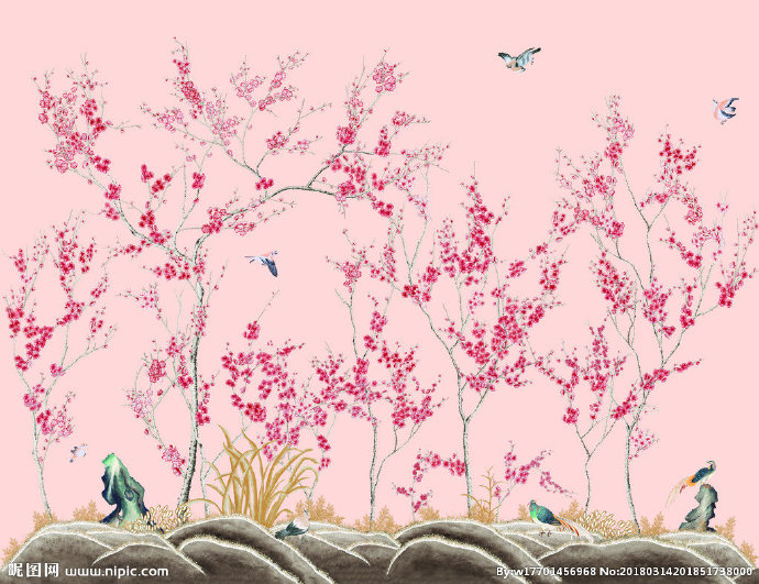 G花鸟图背景墙花