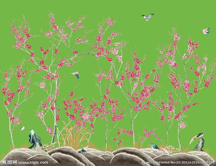 G花鸟图背景墙花