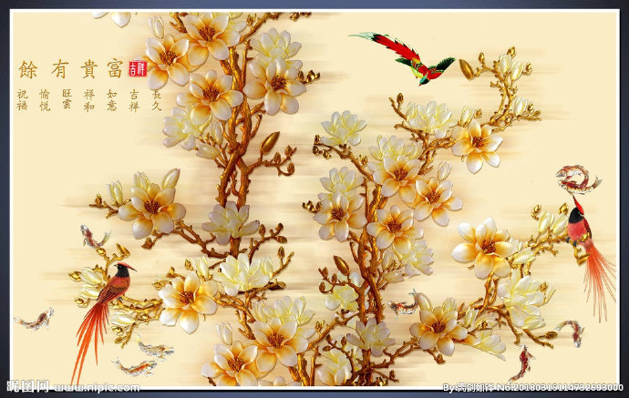 G余花鸟背景墙图