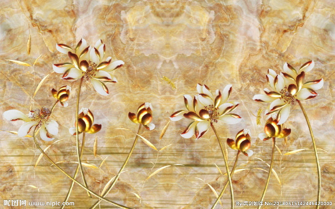 G金色荷花壁画背