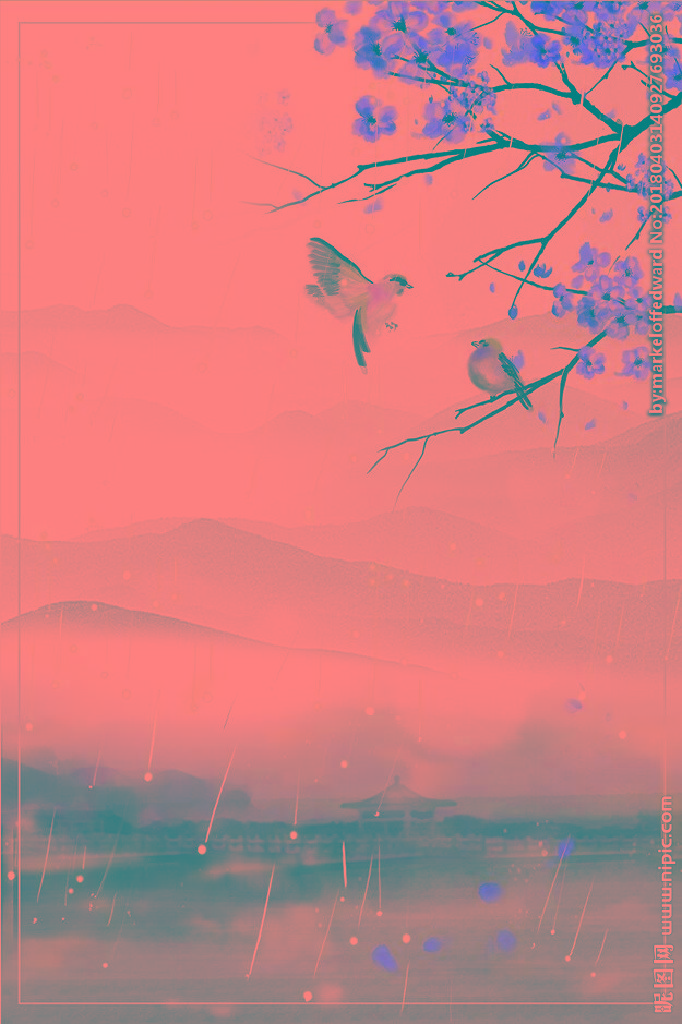 G水墨桃花背景背