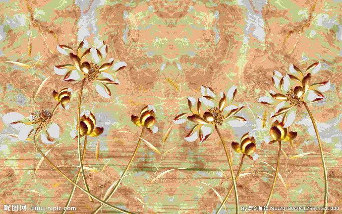 G金色荷花壁画背