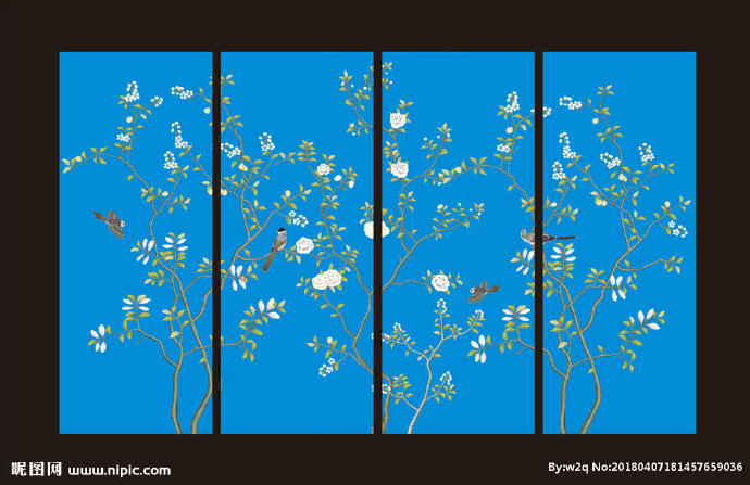 G手绘花鸟背景墙