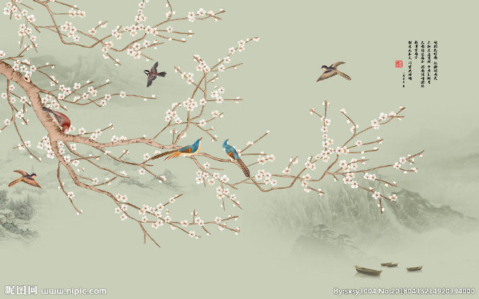 G花鸟画背景墙花